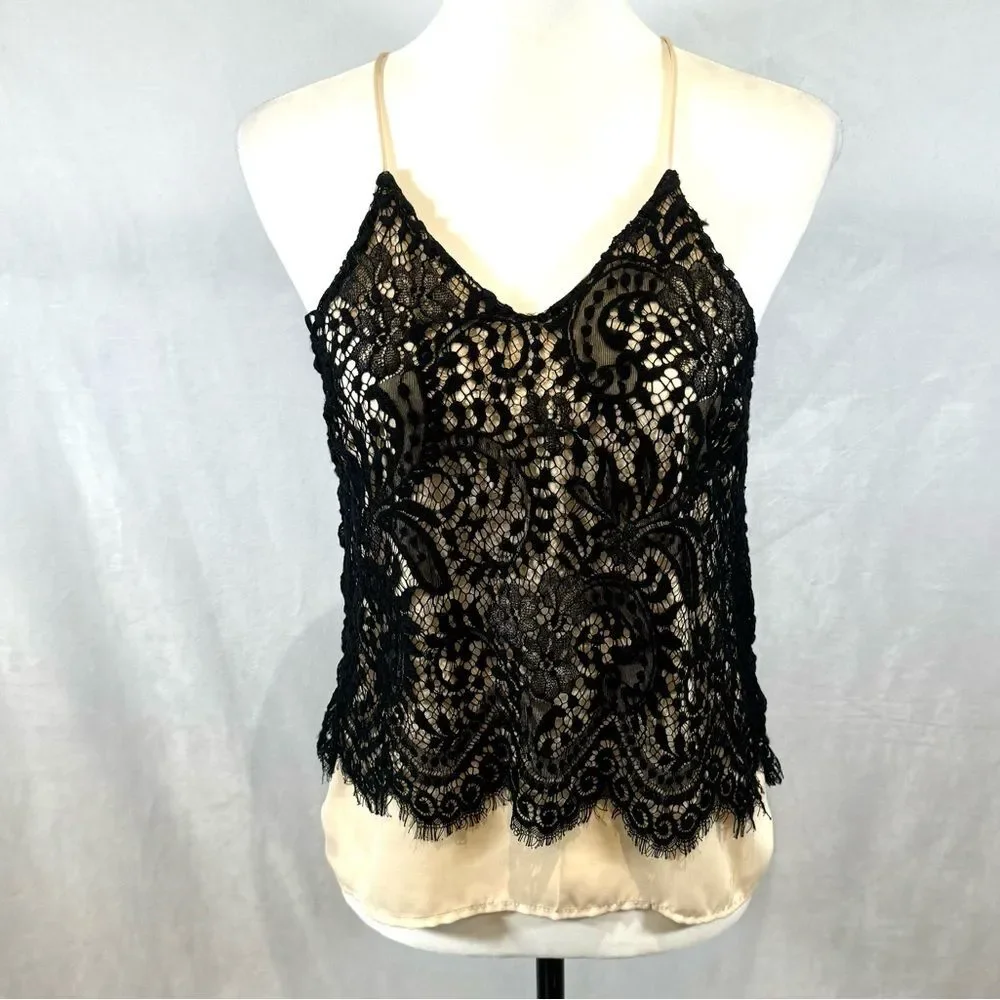 Bleuh ciel black lace overlay nude cami top size XS